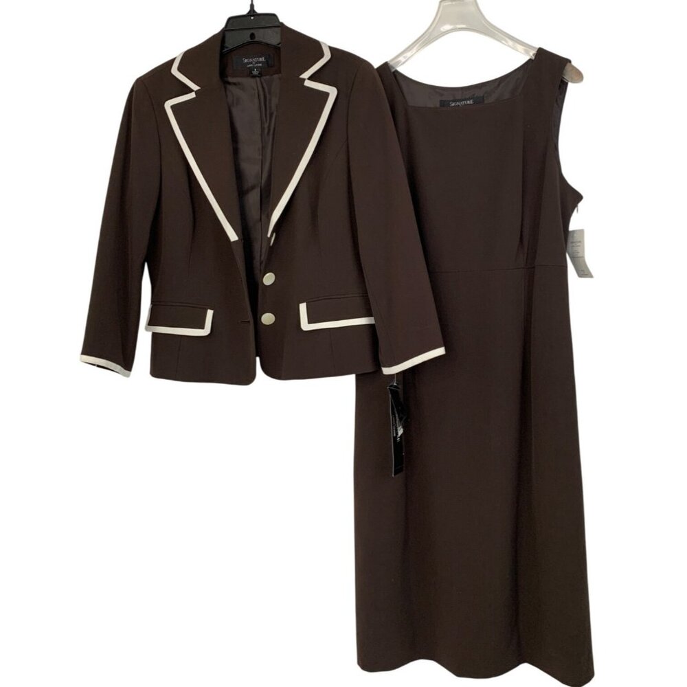 Signature Larry Levine Brown 2-Piece Set Size 6 Lined Dress & Blazer  NWT 8832